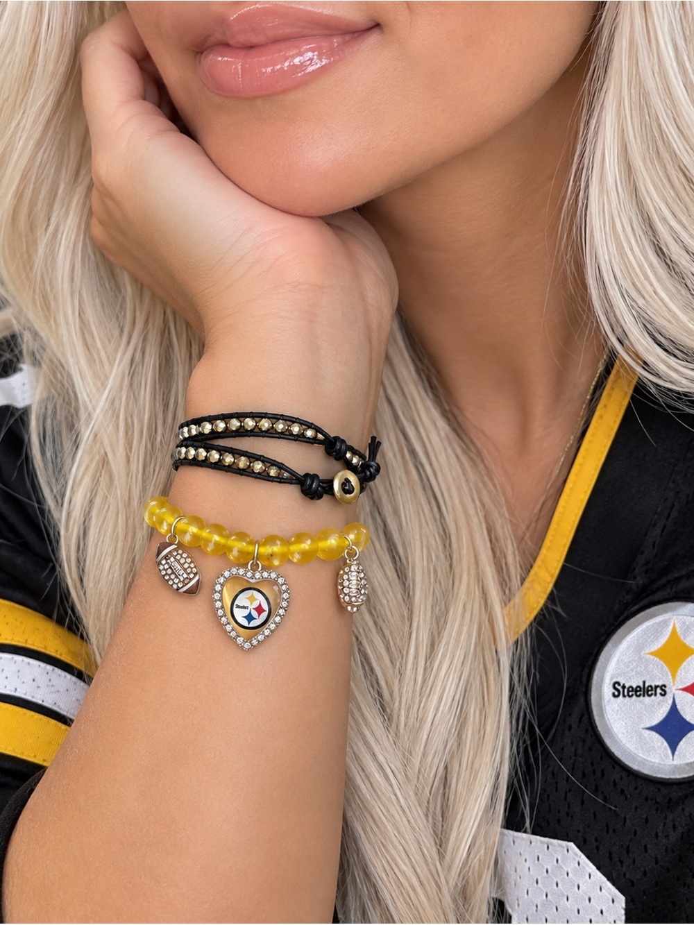 Pittsburgh Steelers Beaded Charm Bracelet + Silpada wrap bracelet